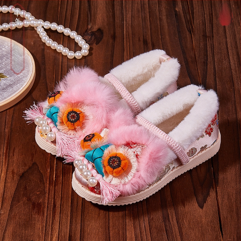 Dječje zimske pamučne cipele s 3D motivom tigrove glave, debeli izvezeni, etno-vintage stil za djevojčice