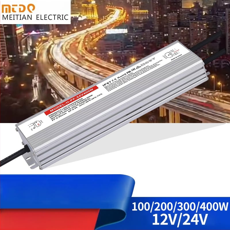 Vízálló kapcsolóüzemű tápegység 24V 400W, IP68, magas PF, széles bemeneti tartomány, 95% hatékonyság