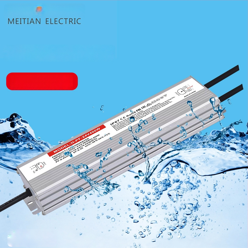 Vízálló kapcsolóüzemű tápegység 24V 400W, IP68, magas PF, széles bemeneti tartomány, 95% hatékonyság