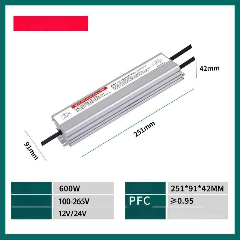 Vízálló kapcsolóüzemű tápegység 24V 400W, IP68, magas PF, széles bemeneti tartomány, 95% hatékonyság