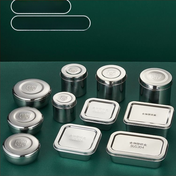 304 rozsdamentes acél minta doboz, kerek, mikrohullámú sütőben használható, 500 darab