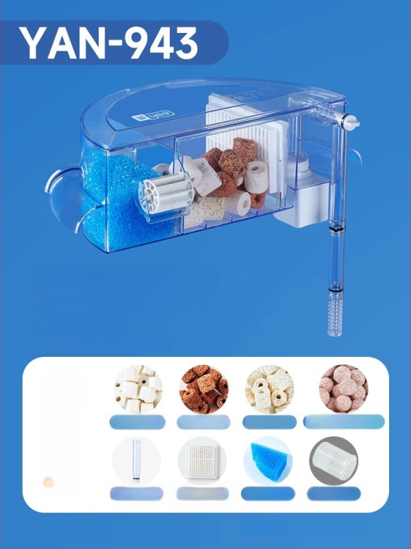 Okrúhly akvarijný filter s integrovaným generovaním kyslíka, nástenný vodopád, filtrácia tri v jednom • Plastový • Hmotnosť: 480 g • Značka: yee