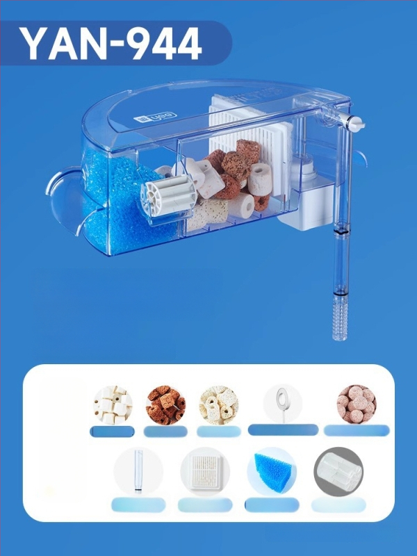 Okrúhly akvarijný filter s integrovaným generovaním kyslíka, nástenný vodopád, filtrácia tri v jednom • Plastový • Hmotnosť: 480 g • Značka: yee