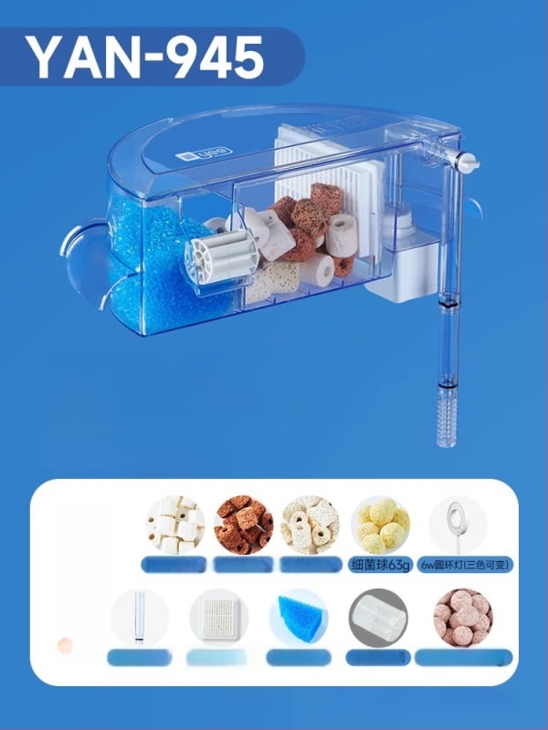 Okrúhly akvarijný filter s integrovaným generovaním kyslíka, nástenný vodopád, filtrácia tri v jednom • Plastový • Hmotnosť: 480 g • Značka: yee