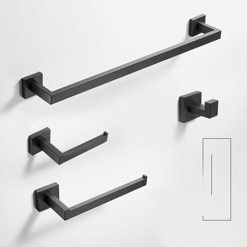 Σετ αξεσουάρ μπάνιου για πετσέτες με τετράγωνη σωλήνα, περιλαμβάνει μπάρα πετσέτας, δαχτυλίδι πετσέτας, θήκη ρολού χαρτιού και κρεμάστρα ρούχων· ανοξείδωτο ατσάλι, μάρκα Hualai anthraquinone