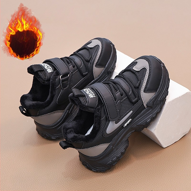 Dječje tenisice u stilu dad sneakers, zima 2025, s fleece unutarnjom podstavom, gornji dio od umjetne kože, prugasti dizajn, topla gumena potplat