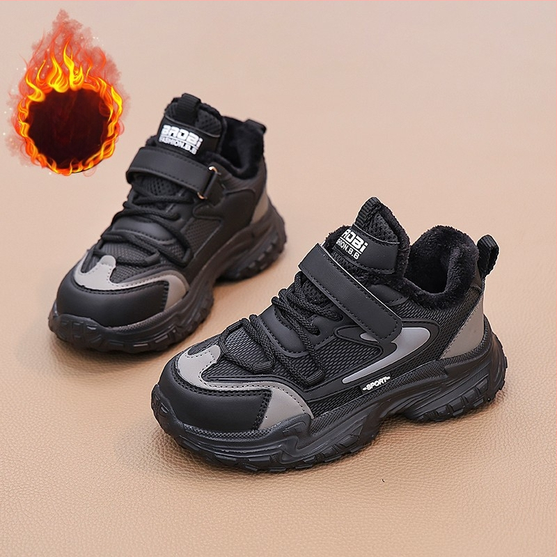 Dječje tenisice u stilu dad sneakers, zima 2025, s fleece unutarnjom podstavom, gornji dio od umjetne kože, prugasti dizajn, topla gumena potplat