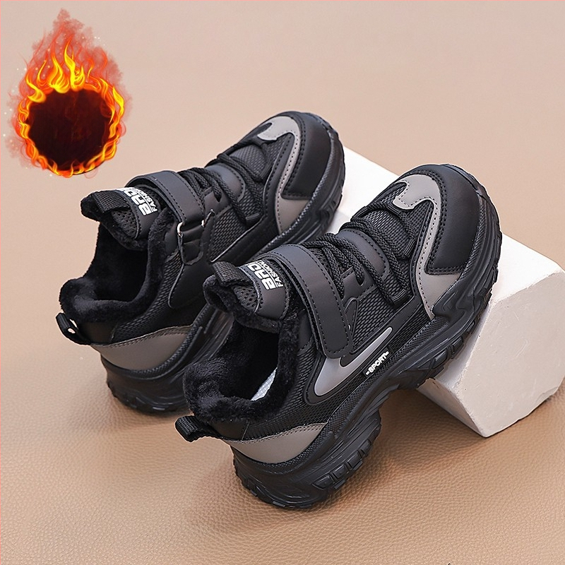 Dječje tenisice u stilu dad sneakers, zima 2025, s fleece unutarnjom podstavom, gornji dio od umjetne kože, prugasti dizajn, topla gumena potplat