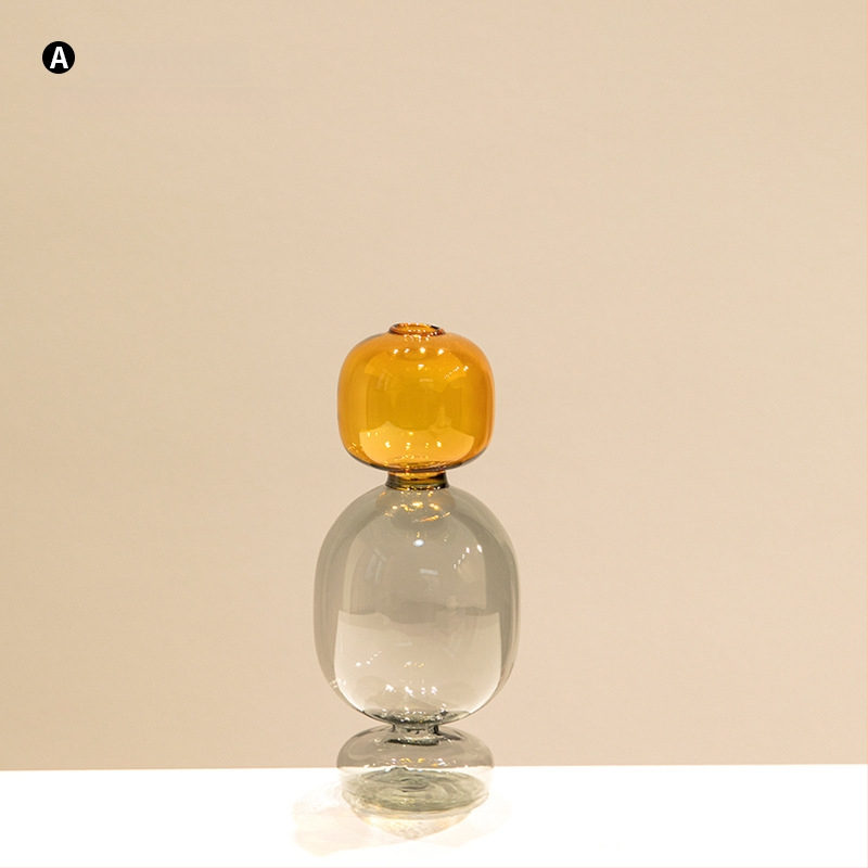 Vază din sticlă cu două straturi, design geometric, decor transparent pentru birou, semi-artizanal, stil modern de artă