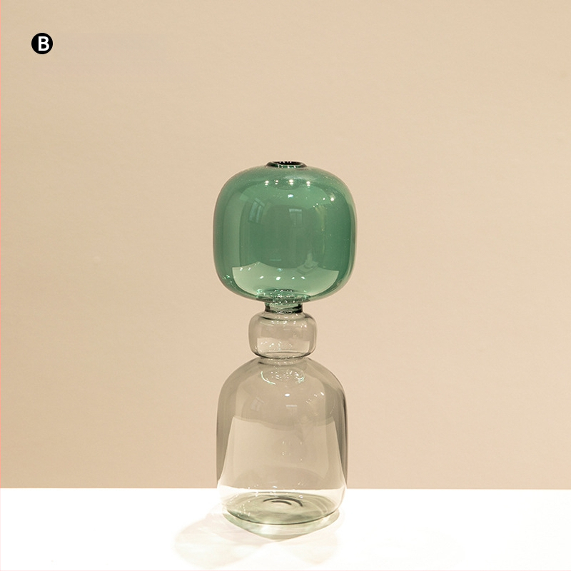 Vază din sticlă cu două straturi, design geometric, decor transparent pentru birou, semi-artizanal, stil modern de artă