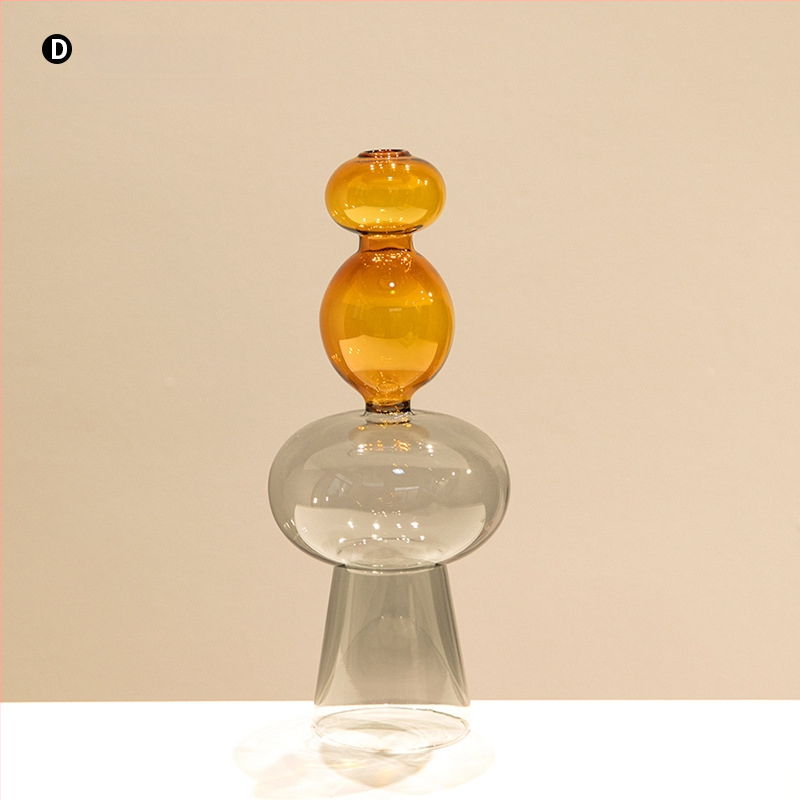 Vază din sticlă cu două straturi, design geometric, decor transparent pentru birou, semi-artizanal, stil modern de artă