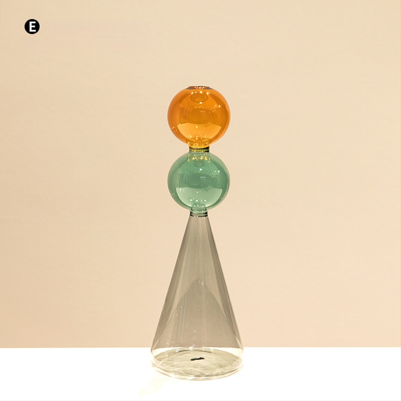 Vază din sticlă cu două straturi, design geometric, decor transparent pentru birou, semi-artizanal, stil modern de artă