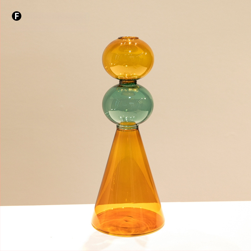 Vază din sticlă cu două straturi, design geometric, decor transparent pentru birou, semi-artizanal, stil modern de artă