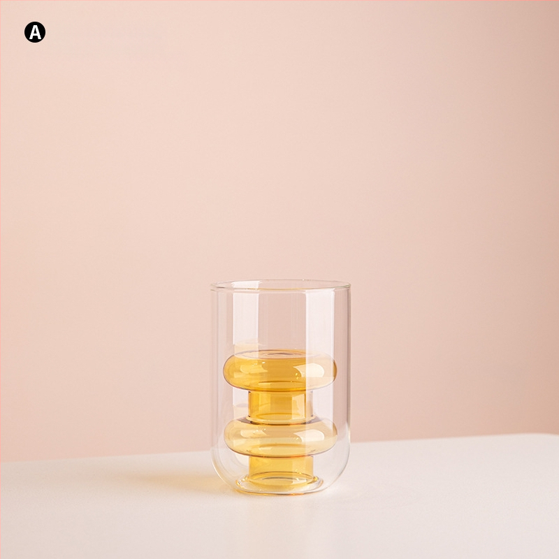 Vază din sticlă cu două straturi, design geometric, decor transparent pentru birou, semi-artizanal, stil modern de artă