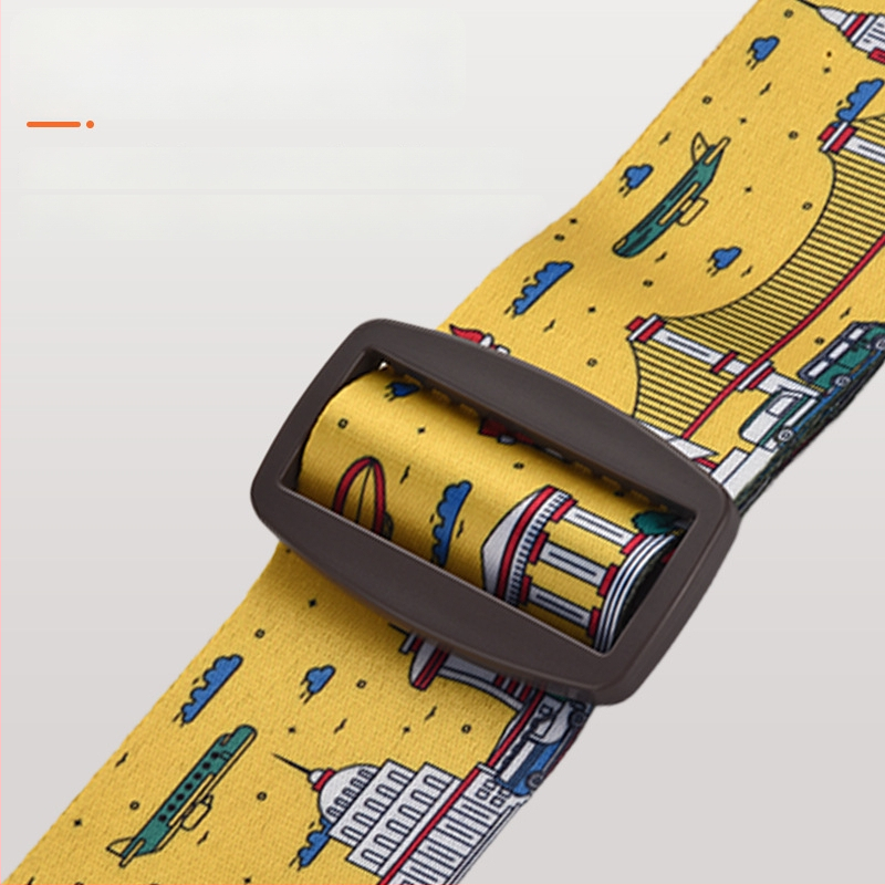 Bőrönd megerősítő pánt nyomtatással; Anyag: nylon/poliészter/polipropilén; Modell: One-Word/Cross; Zár típus: Customs Lock TSA súlyával; Nyomtatási folyamat: szitnyomás, hőátvitel, Jacquard