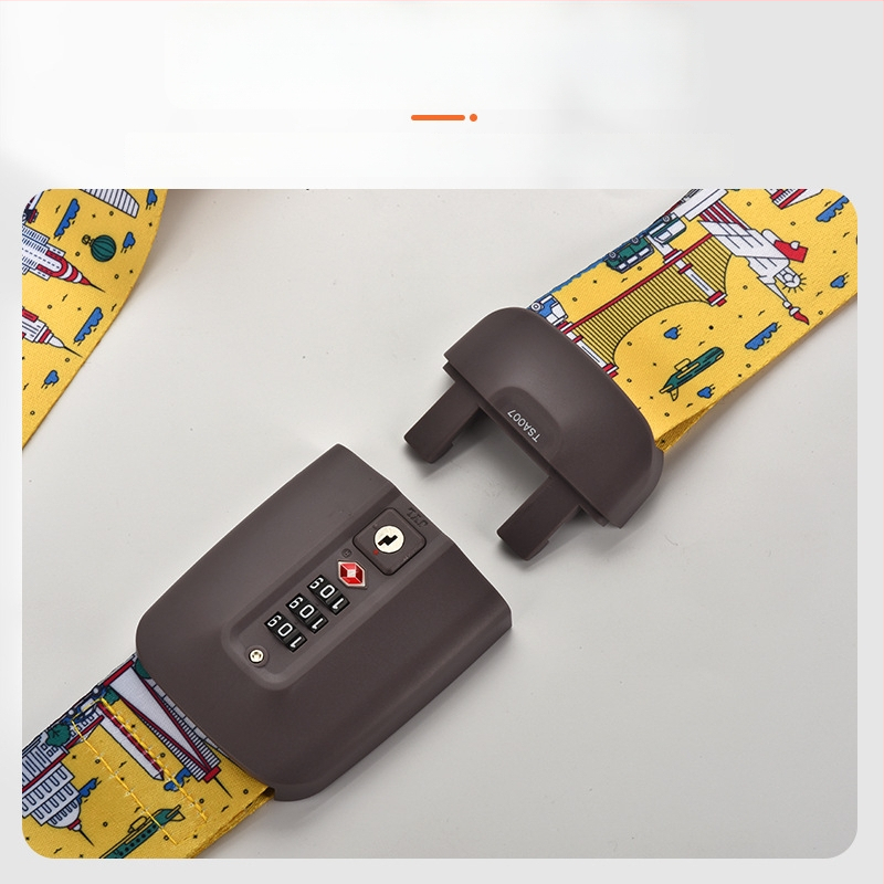 Bőrönd megerősítő pánt nyomtatással; Anyag: nylon/poliészter/polipropilén; Modell: One-Word/Cross; Zár típus: Customs Lock TSA súlyával; Nyomtatási folyamat: szitnyomás, hőátvitel, Jacquard