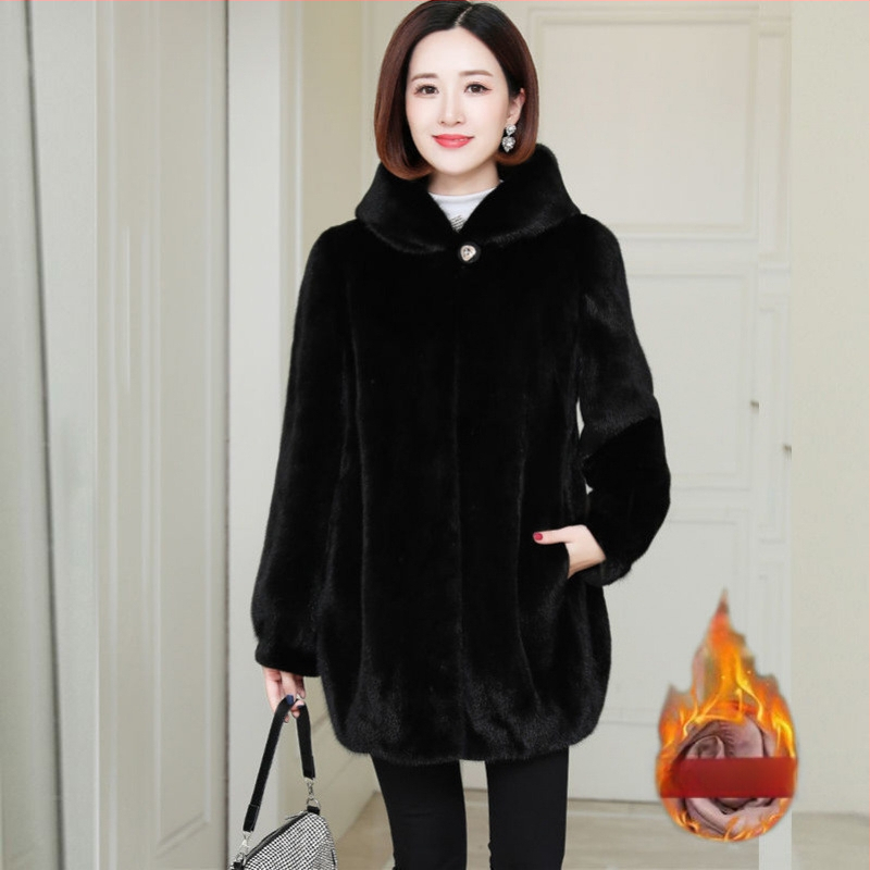 Női Mink Chenille kabát kapucnival — laza szabás, középhosszú, cipzár