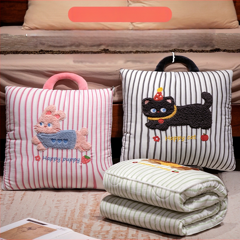 Възглавница-одеяло от плюш с пълнеж PP памук, бродирана шарка с мили животни, стил карикатура