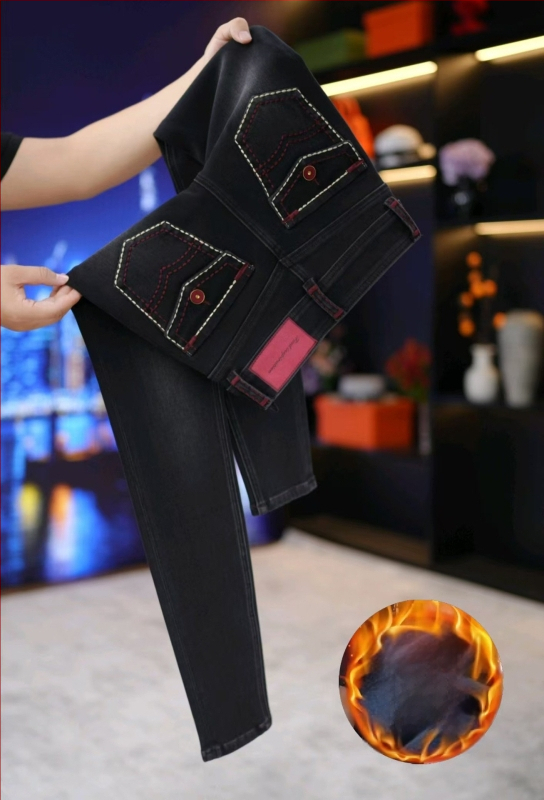 Jeans femei skinny, talie înaltă, elastice cu patru direcții, denim din bumbac cu spandex, căptușit cu fleece pentru toamnă și iarnă