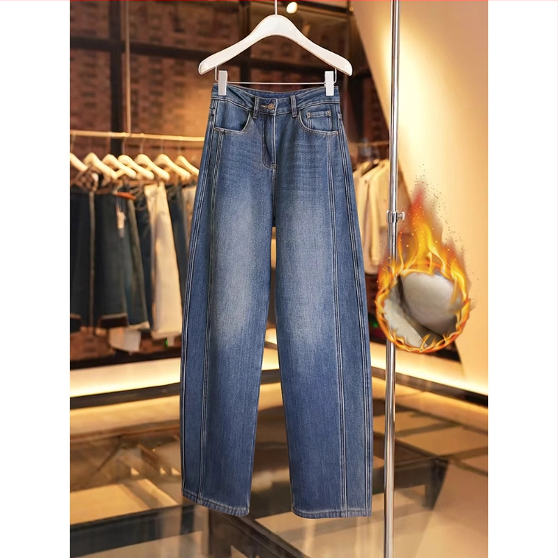 Jeans pentru femei - croială dreaptă, talie înaltă, amestec din bumbac și poliester (50–70% bumbac, 30–50% poliester), micro-elastic, toamnă 2025