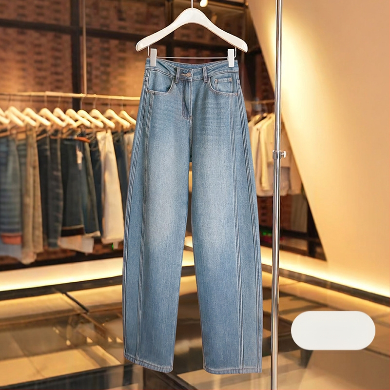 Jeans pentru femei - croială dreaptă, talie înaltă, amestec din bumbac și poliester (50–70% bumbac, 30–50% poliester), micro-elastic, toamnă 2025