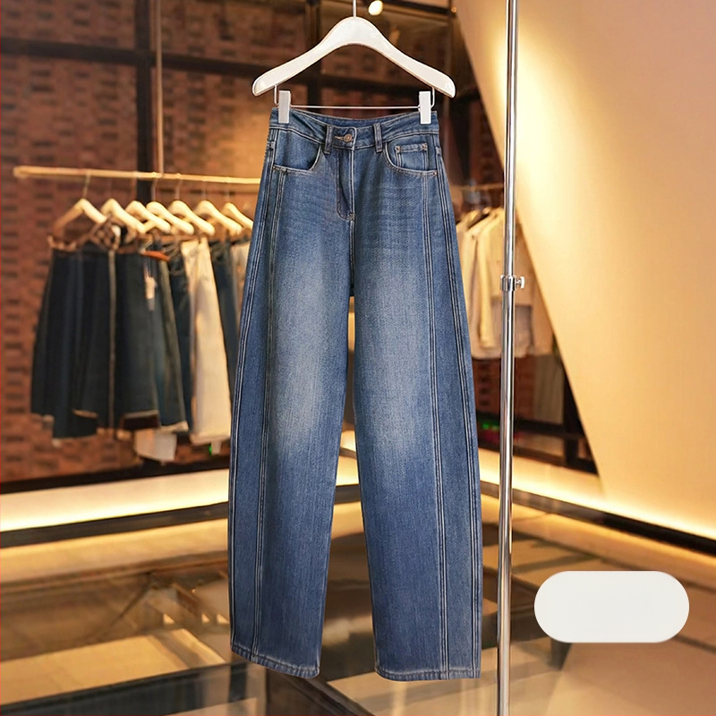 Jeans pentru femei - croială dreaptă, talie înaltă, amestec din bumbac și poliester (50–70% bumbac, 30–50% poliester), micro-elastic, toamnă 2025
