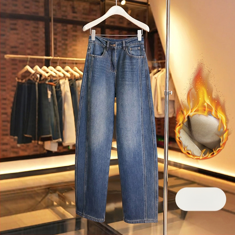 Jeans pentru femei - croială dreaptă, talie înaltă, amestec din bumbac și poliester (50–70% bumbac, 30–50% poliester), micro-elastic, toamnă 2025
