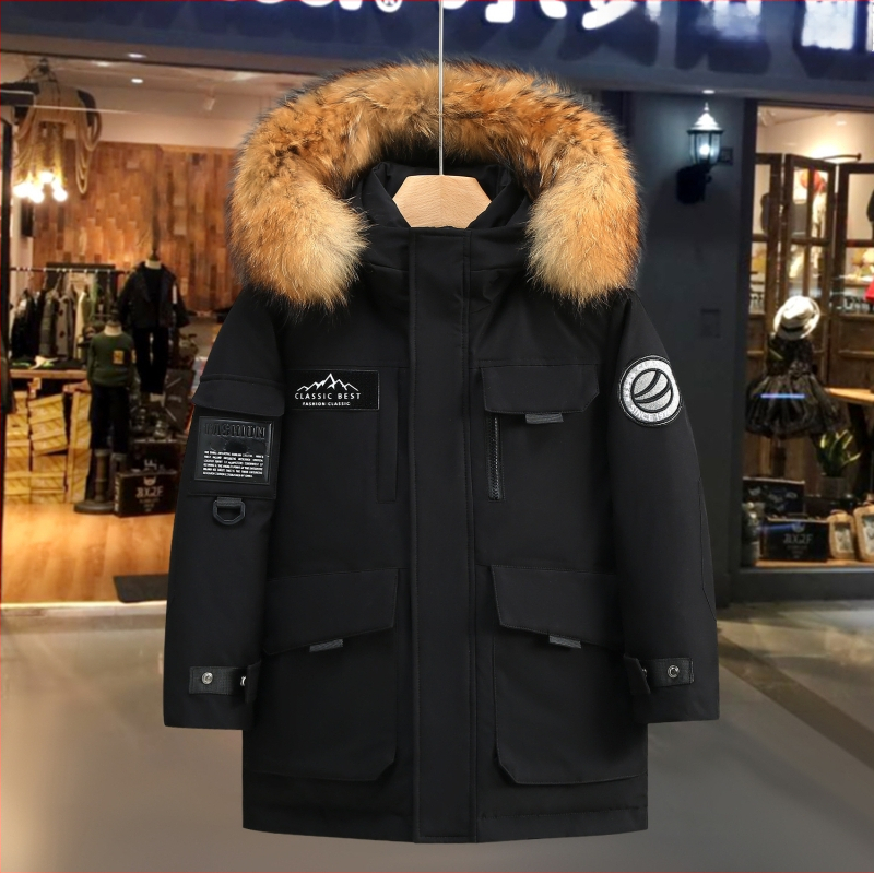 Gyerekeknek készült tollkabát, uniszex, hosszú, vastag, 50–55% fehér kacsapú