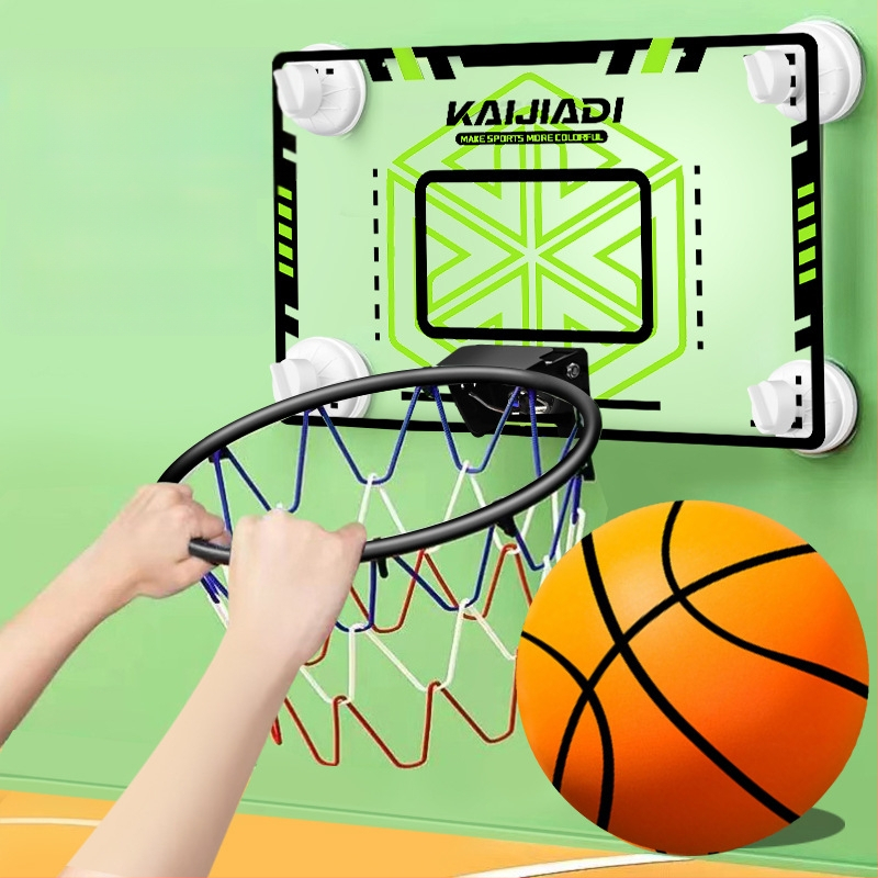 Coș de baschet cu panou pentru copii, montat pe perete – fără găuri, PVC, 0,5–3 kg, interior/exterior, silențios