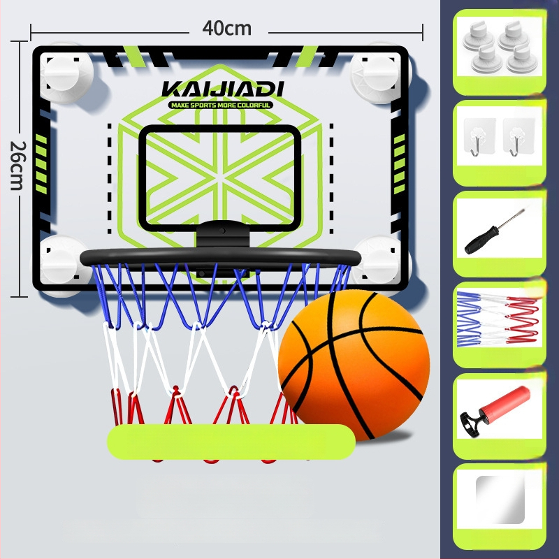 Coș de baschet cu panou pentru copii, montat pe perete – fără găuri, PVC, 0,5–3 kg, interior/exterior, silențios