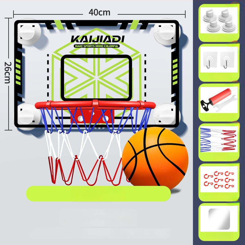 Coș de baschet cu panou pentru copii, montat pe perete – fără găuri, PVC, 0,5–3 kg, interior/exterior, silențios