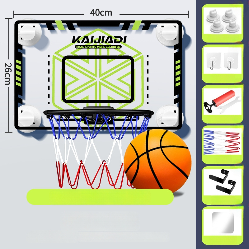 Coș de baschet cu panou pentru copii, montat pe perete – fără găuri, PVC, 0,5–3 kg, interior/exterior, silențios