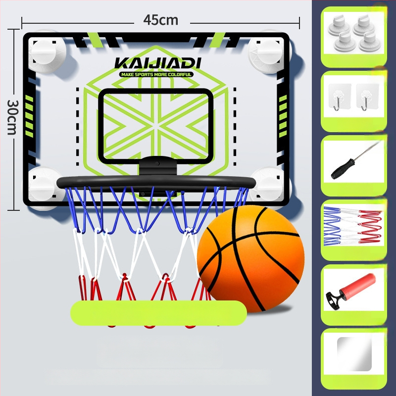 Coș de baschet cu panou pentru copii, montat pe perete – fără găuri, PVC, 0,5–3 kg, interior/exterior, silențios