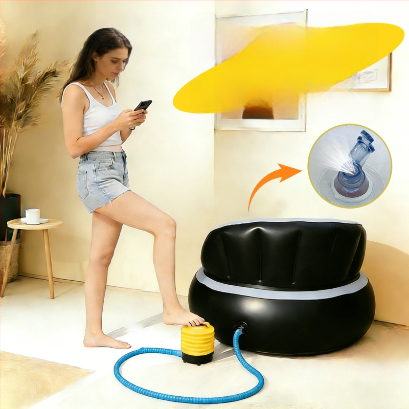 Φουσκωτός καναπές για ένα άτομο, υπαίθριο κάμπινγκ, με φλοκ επιφάνεια βελούδινη, αναδιπλούμενος, εξωτερική αντλία φουσκώματος; βάρος 1,1 kg, μέγιστο φορτίο 200 kg, 1 στρώση