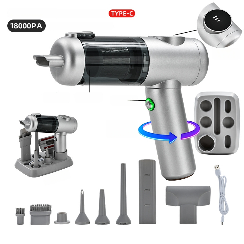 Aspirator portabil fără fir cu motor brushless, 11.1V, 120W, 20000 Pa, autonomie 40 min, zgomot 78 dB, pentru casă și mașină, reîncărcabil