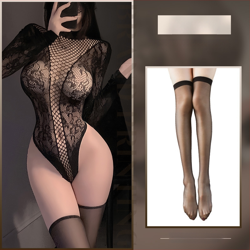 Feimu mesh jacquard μακρυμάνικο ολόσωμο με καλσόν – λεπτομέρεια cut-out