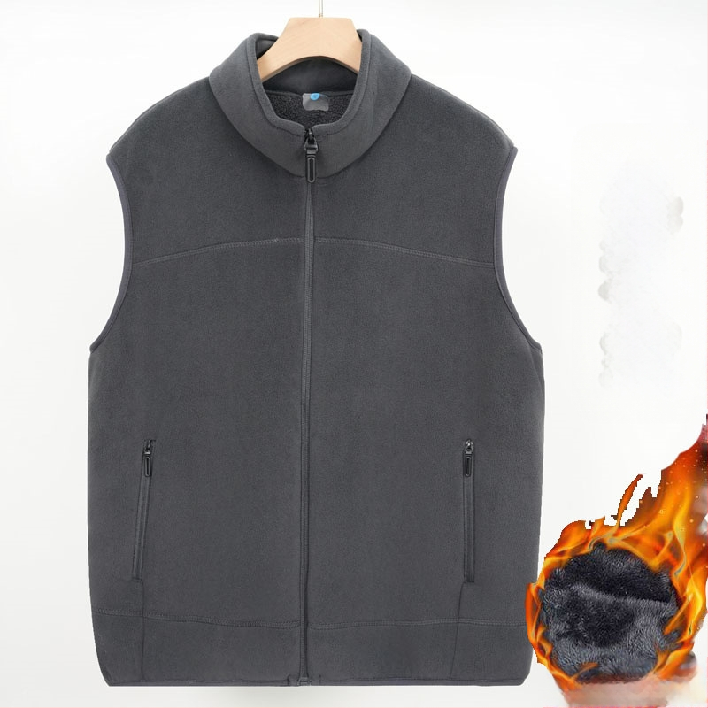 Férfi koreai stílusú fleece mellény, lazán szabott, cipzárral, őszi 2024