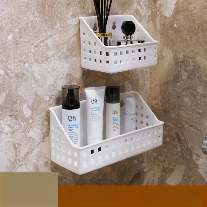 Raft de depozitare pentru baie montat pe perete cu ventuză, fără găuri, 1 nivel, din plastic, capacitate 10 kg