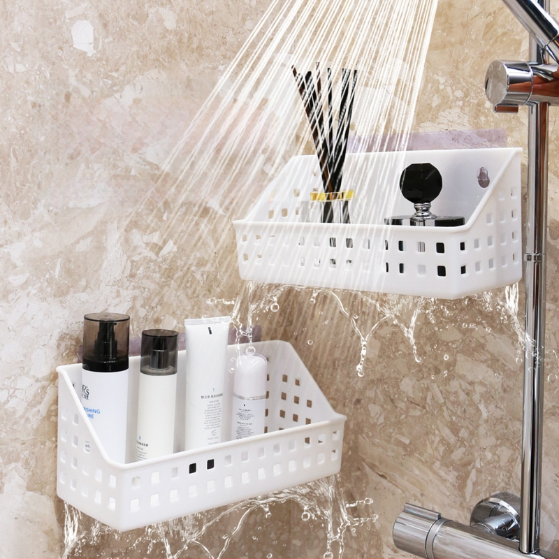 Raft de depozitare pentru baie montat pe perete cu ventuză, fără găuri, 1 nivel, din plastic, capacitate 10 kg