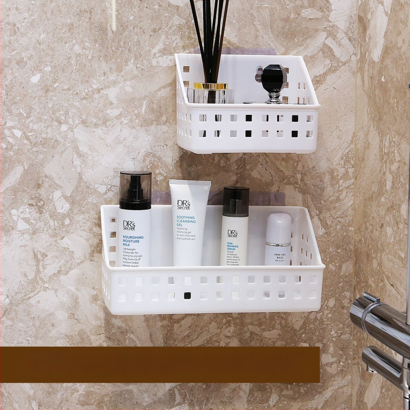 Raft de depozitare pentru baie montat pe perete cu ventuză, fără găuri, 1 nivel, din plastic, capacitate 10 kg