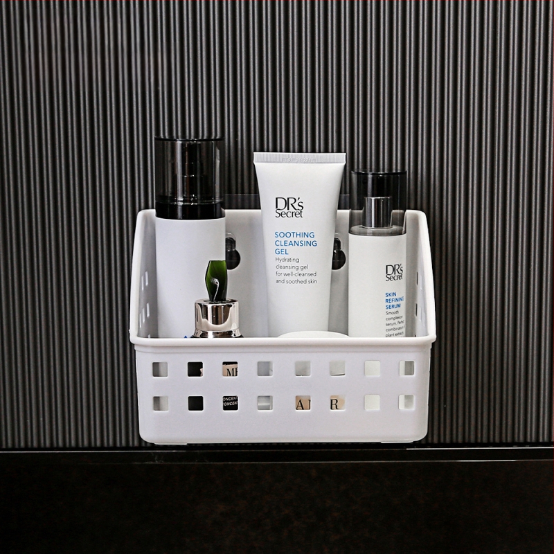 Raft de depozitare pentru baie montat pe perete cu ventuză, fără găuri, 1 nivel, din plastic, capacitate 10 kg