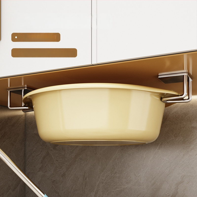 Raft suspendat din oțel inoxidabil pentru baie cu cârlige sub chiuvetă, finisaj șlefuit, 1 nivel, sarcină 1 kg