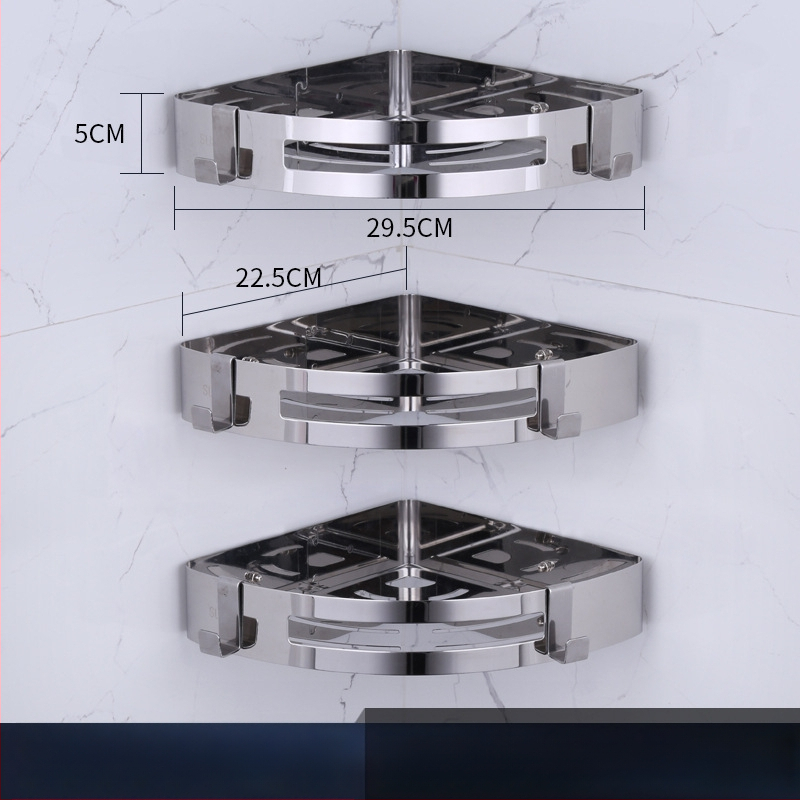 Raft de colț pentru baie, oțel inoxidabil, finisaj lucios, 2 etaje, modelul 750, capacitate de încărcare 10
