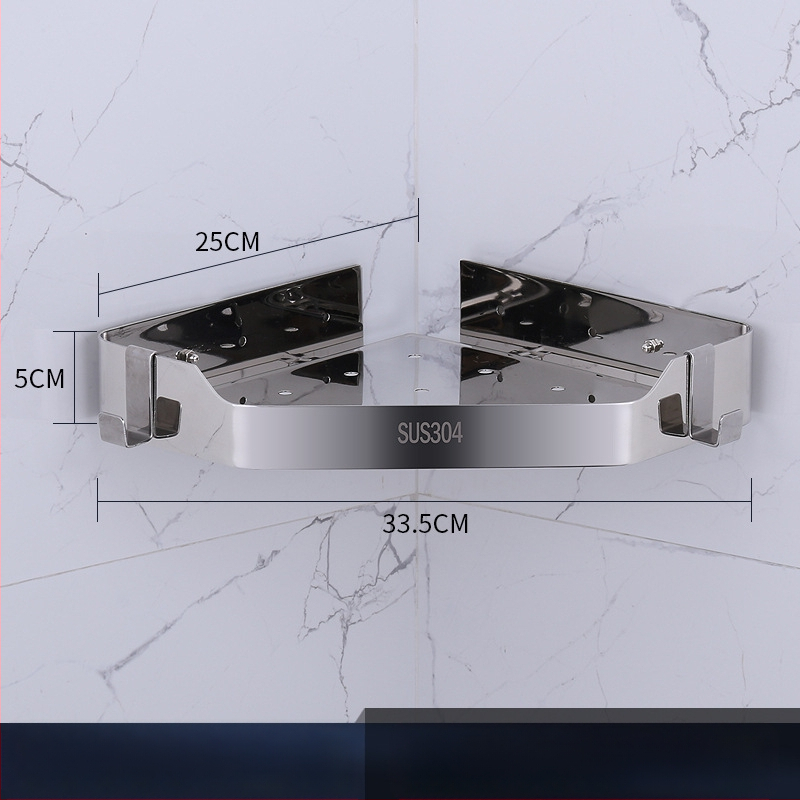 Raft de colț pentru baie, oțel inoxidabil, finisaj lucios, 2 etaje, modelul 750, capacitate de încărcare 10