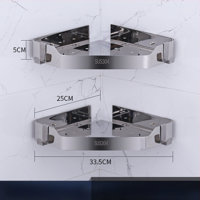 Raft de colț pentru baie, oțel inoxidabil, finisaj lucios, 2 etaje, modelul 750, capacitate de încărcare 10
