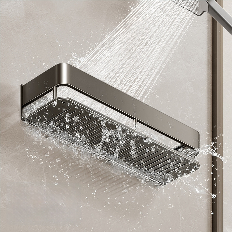 Raft de baie montat pe perete, ridicat, fără găuri; construcție din aluminiu, capacitate de încărcare 15 kg