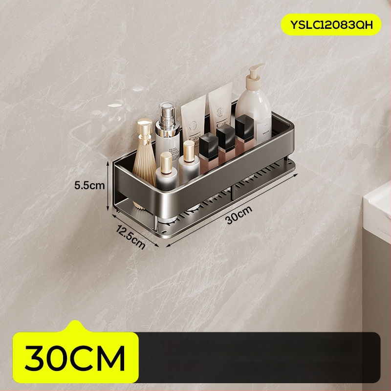 Raft de baie montat pe perete, ridicat, fără găuri; construcție din aluminiu, capacitate de încărcare 15 kg