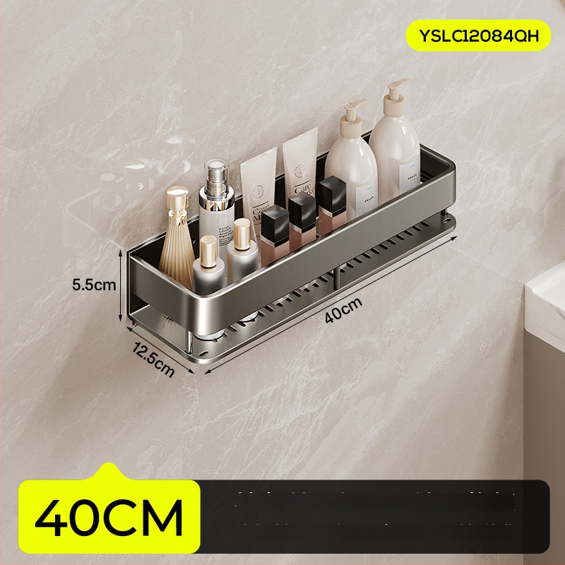 Raft de baie montat pe perete, ridicat, fără găuri; construcție din aluminiu, capacitate de încărcare 15 kg