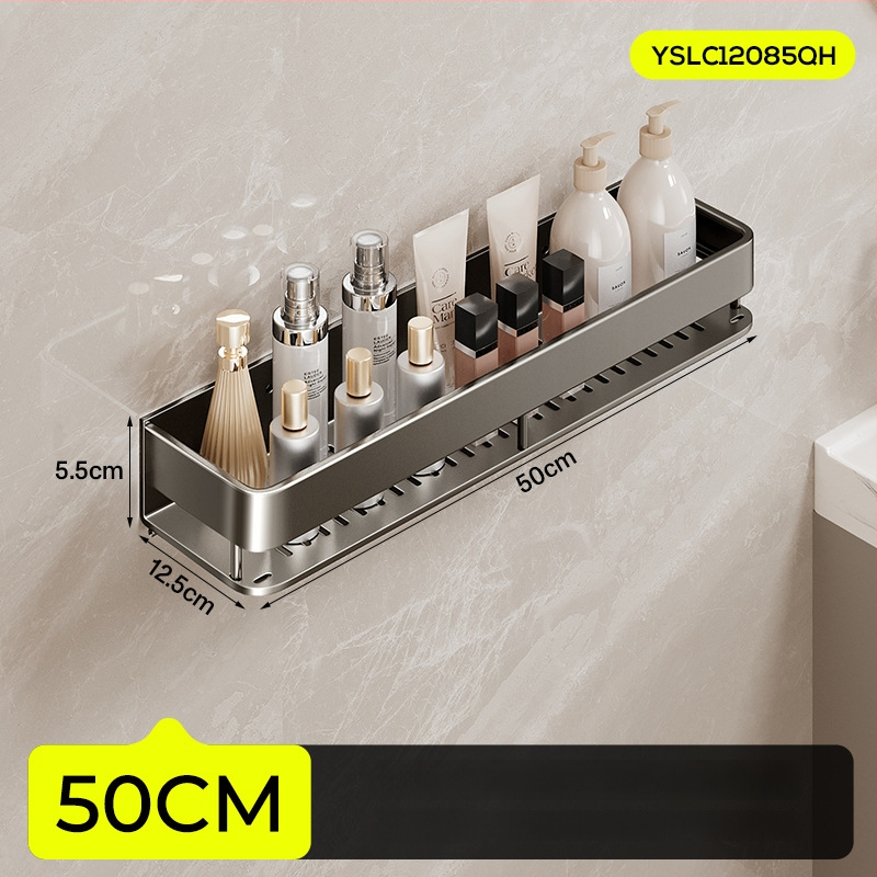 Raft de baie montat pe perete, ridicat, fără găuri; construcție din aluminiu, capacitate de încărcare 15 kg