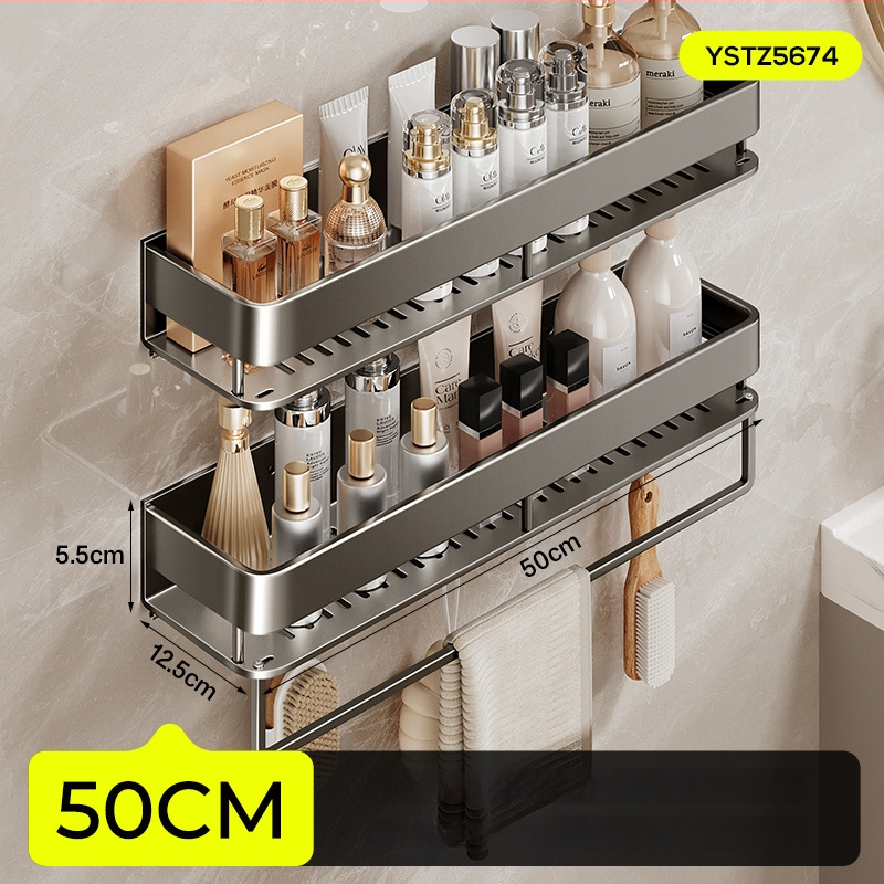 Raft de baie montat pe perete, ridicat, fără găuri; construcție din aluminiu, capacitate de încărcare 15 kg